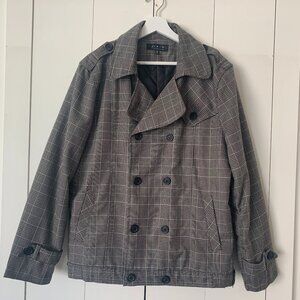 Men’s Grey Plaid Jacket – Trench-Inspired Fit – Size M